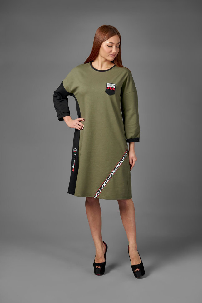 Платье П 776 (хаки+черный)