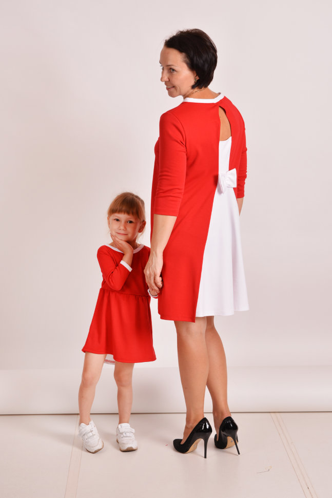 Детское платье "Бантик" ДП 520 Family look (красный+белый)